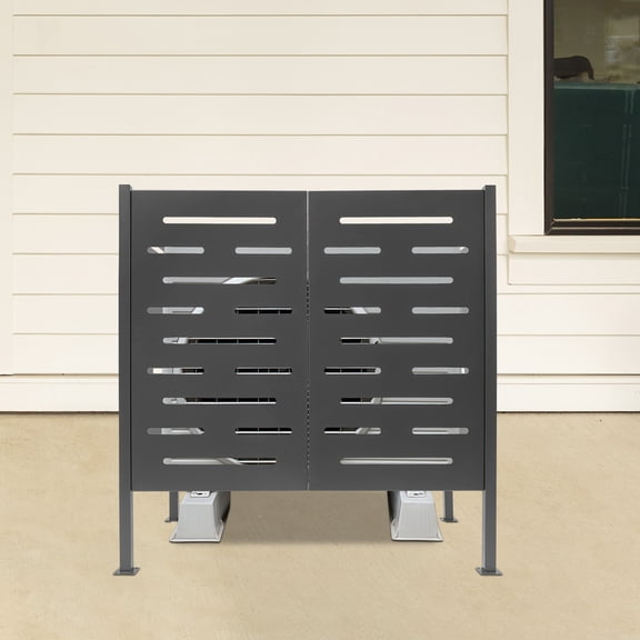 Air Conditioner Fence 48x22x48in Dark Gray Metal AC Unit Cover with Laser Cut Design & Heat Dissipation Slats