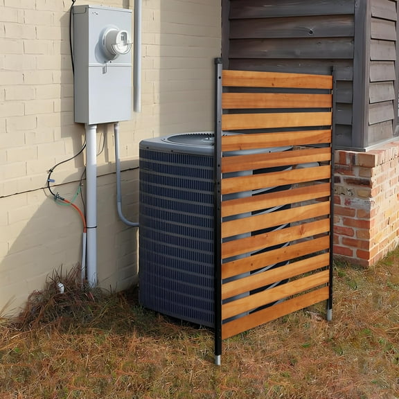 Air Conditioner Fence, 60in H x 38in W (1-Panel),Wood Fence Panels Trash Can Fences with Metal Stakes,Outdoor Freestanding Trash Can Fence