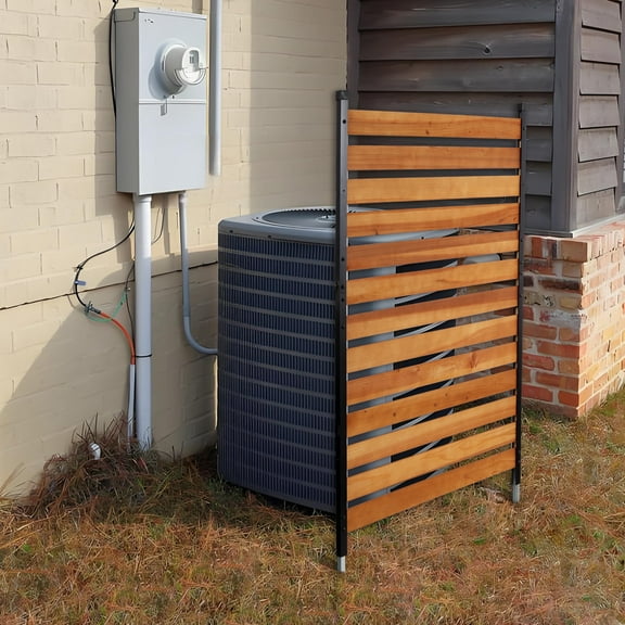 Air Conditioner Fence, 60in H x 38in W (1-Panel),Wood Fence Panels Trash Can Fences with Metal Stakes,Outdoor Freestanding Trash Can Fence