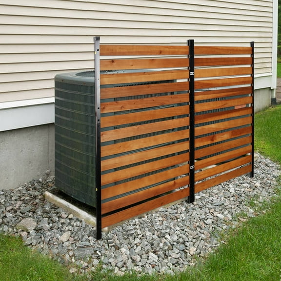Air Conditioner Fence, 60in H x 38in W (2-Panel),Wood Fence Panels Trash Can Fences with Metal Stakes,Outdoor Freestanding Trash Can Fence