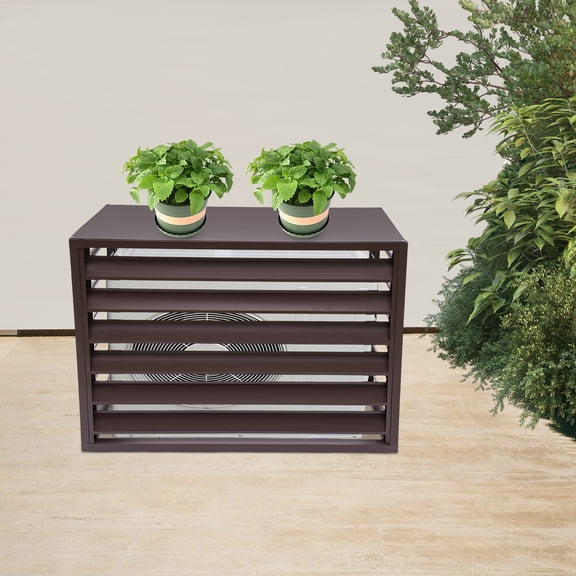 Air Conditioner Fence With Cover, Aluminum Split Ac Cover, Mini Split Condenser Cover, Air Conditioner Fence Panels, FreeStanding Rectangular Aluminum AC Covers (Coffee)