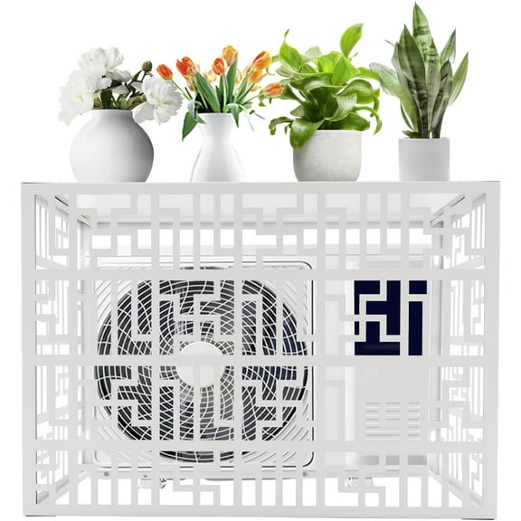 Air Conditioner Fence, Outdoor Rectangular Aluminum Alloy 4 Panels Privacy Fence Cover Free Stand Privacy Screens Fence Panels Pool Equipment Fence for 1.5P Air Conditioning Unit (White)