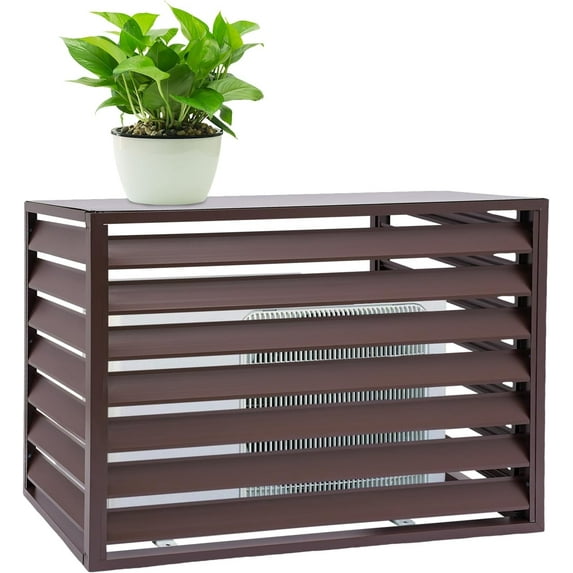 Air Conditioner Fence for Outside Units 43.31x23.62x31.5in Metal A/C Privacy Screen 4 Panels Trash Can Fence Pool Equipment Enclosure Panels Privacy Fence Screen for Outside (Coffee Brown)