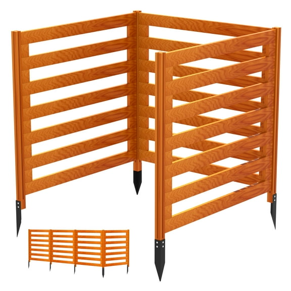 Air Conditioner Fence Panels, 3 Panels Light Brown Wood 36" Privacy Screens, Equipment Enclosure with Metal Stakes for Trash Can, Yard, Deck, Outdoor