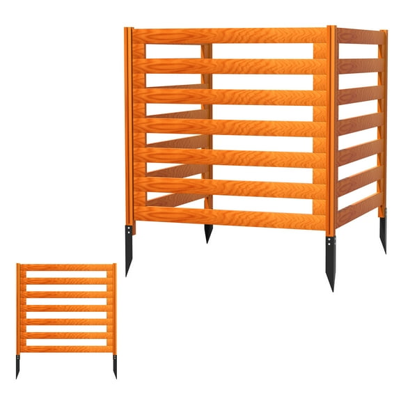 Air Conditioner Fence Panels with 4 Metal Stakes, 3 Panels Outdoor Wood Privacy Screens (36"), Wooden Brown Equipment Enclosure for Garden, Patio, Backyard, Pool, Outside