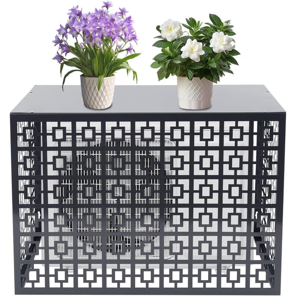 Air Conditioner Fence, Square Holes Trash Can Fence Pool Equipment Enclosure Outdoor Privacy Fence Panel Kit for 2-3P Air Conditioner (43.31" L x 21.65" W x 31.5" H-Dark Grey)