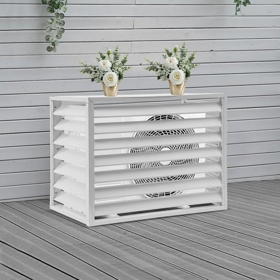 Air Conditioner Fence, W43.3 X H31.5in Drill-Type Louvered Grille Ac Unit Fence Outdoor 4Panels, No Dig Aluminum Alloy Privacy Fence Panels for Outside, Outdoor Trash Can Pool Enclosure Panels