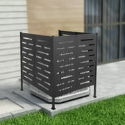 Air Conditioner Fence with Bumper Strip, 3 Sided Outdoor AC Unit Cover, 56x122x122cm Deep Grey, Slatted Panel for Airflow