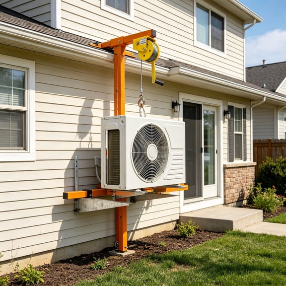 Air Conditioner Lifting Crane 60 FT, Lifting Tool 1200 LBS Load Capacity, Crane Bracket for Outdoor AC Unit Installation, Manual Winch, Orange