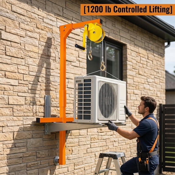 Air Conditioner Lifting Tool 50 FT, Outdoor Bracket Elevator Hitch Mounted Winch, 1200 LBS Capacity Manual Crane for AC Installation, Orange