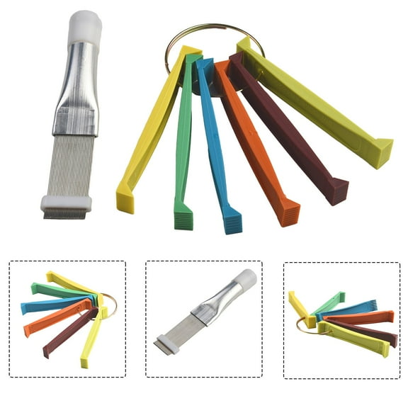 Air Conditioner And Radiator FCR6 Fin Comb Kit With 6 color Coded Plastic Combs In 12 Fin Sizes On Convenient Ring Plus Stainless Steel Coil Cleaning Brush