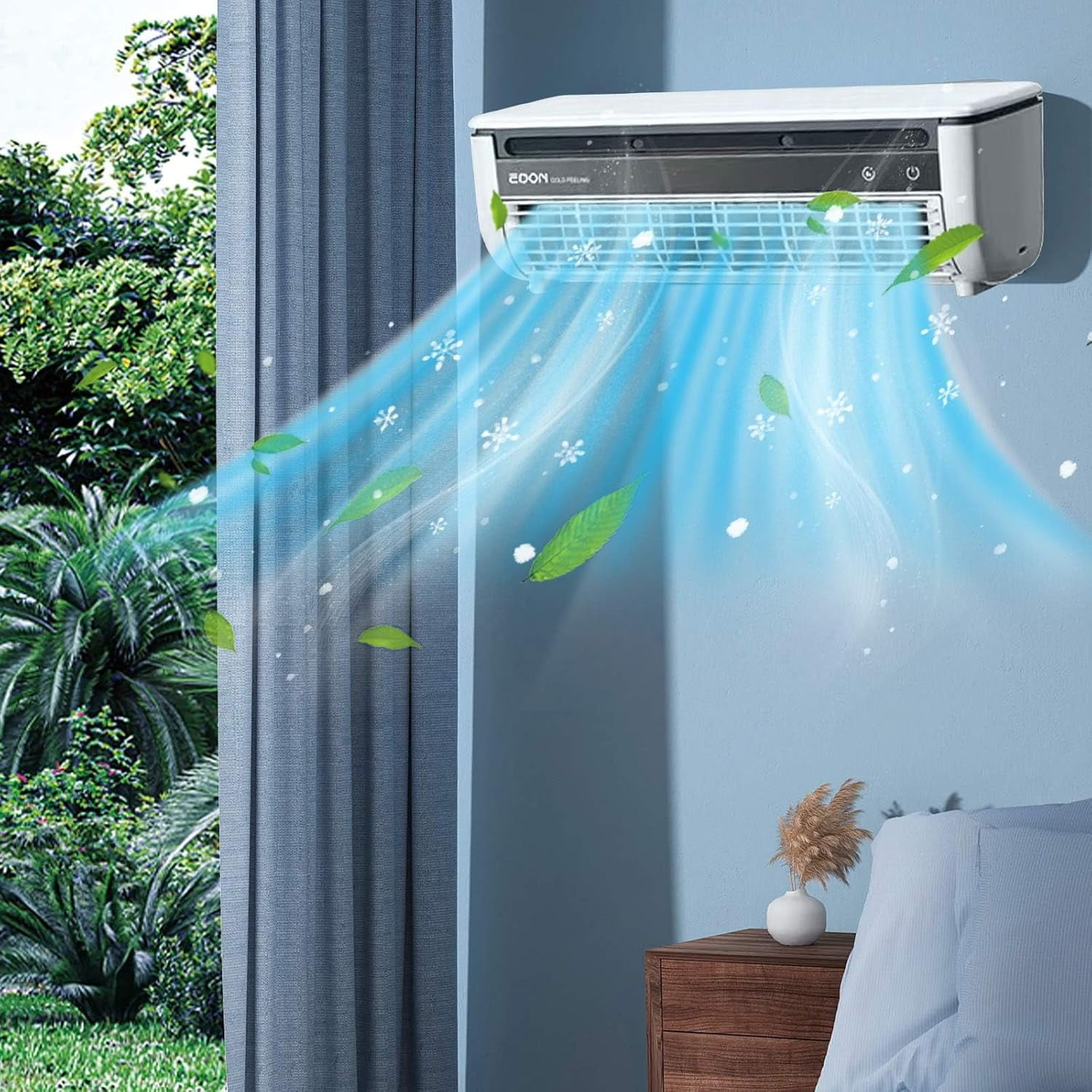 Air Conditioner Wall Mounted for Bedroom, Living Room, Apartment, with Remote, 3 Cool & Fan Speeds, Wall AC Unit, White