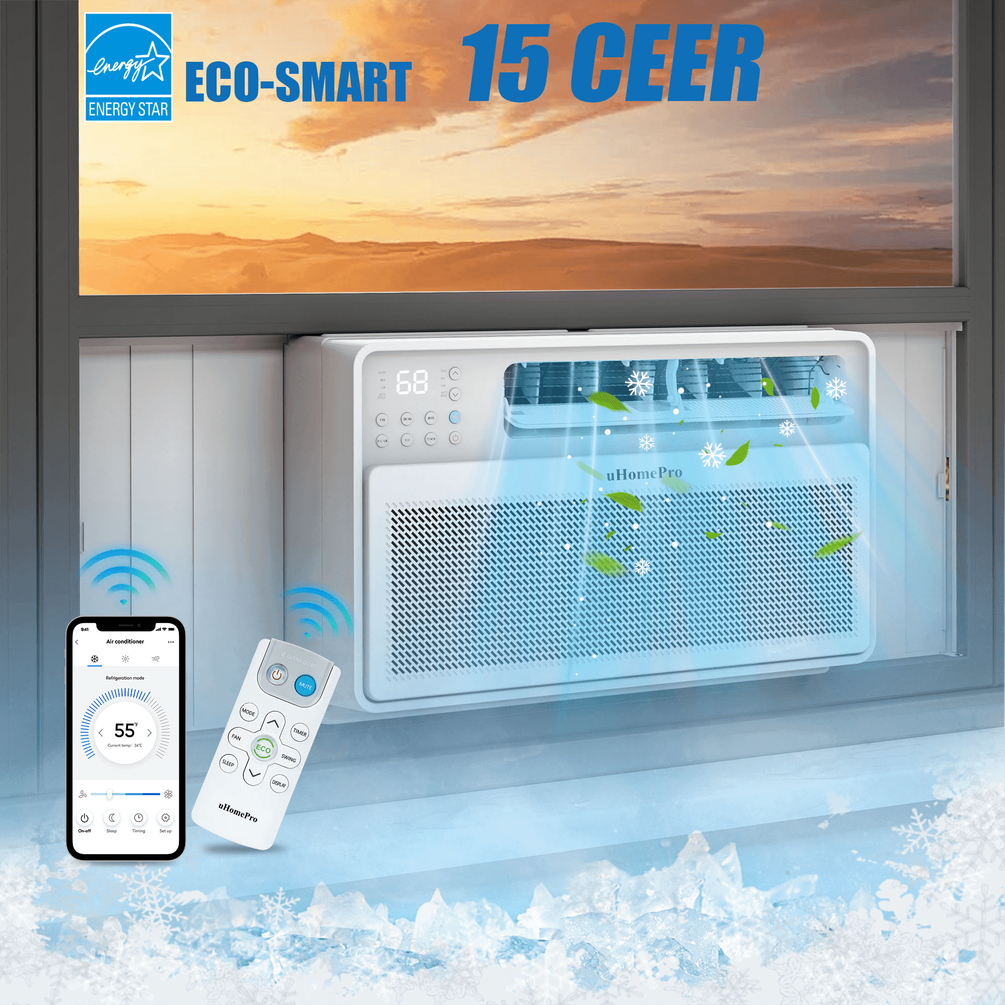 8,000 BTU Smart Inverter Window Air Conditioner with 4 Modes - Cools up to 380 Sq. Ft, Washable Filter, Adjustable Window Fit, Energy Star Rated 7.0, 15-CEER
