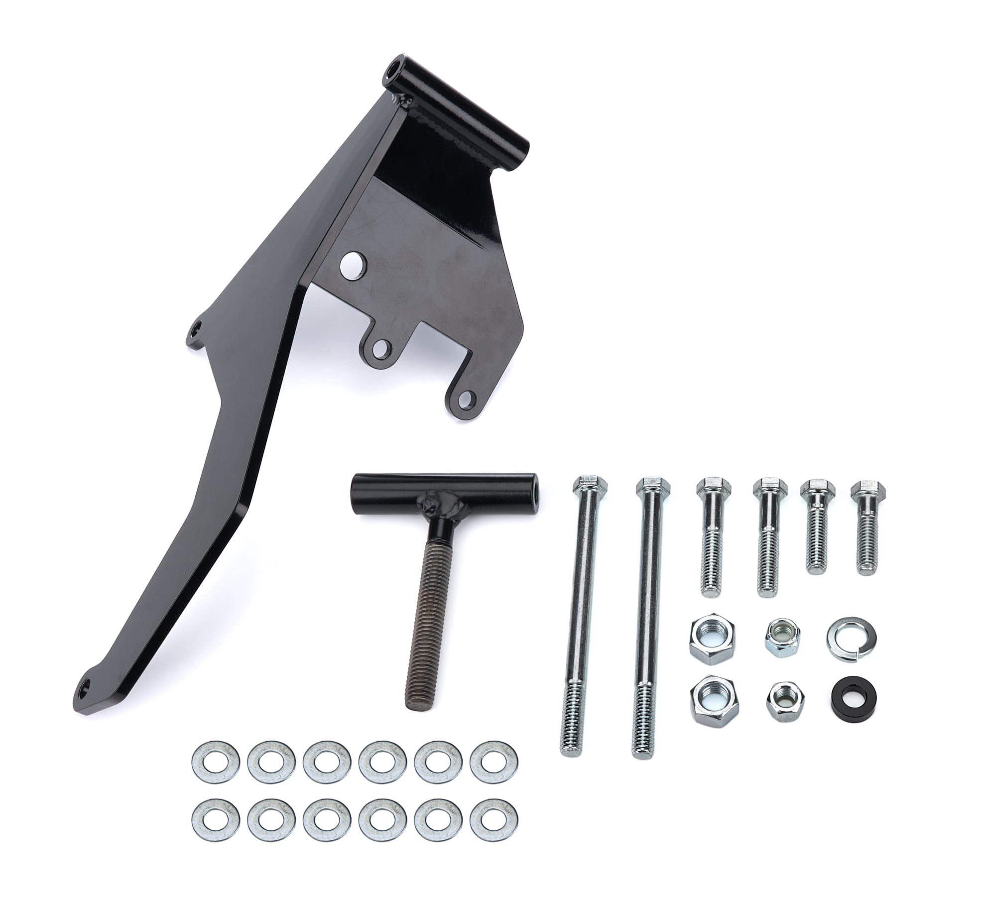 Air Conditioning Bracket - Passenger Side - Head Mount - Steel - Black Powder Coat - Sanden SD508 Compressor - Short Water Pump - Small Block Chevy - Each