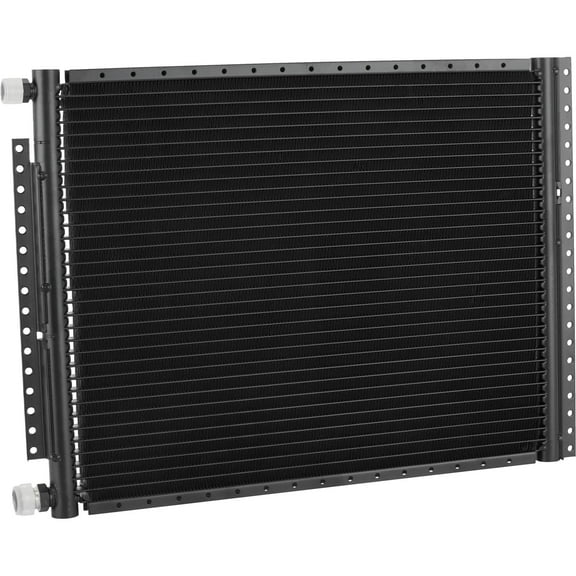 Speedway Motors 14 x 18 Inch Aluminum Air Conditioning Condenser, Parallel Flow Horizontal Mount, AN6 and AN8 O-Ring Fittings, Black Finish, Universal Fit