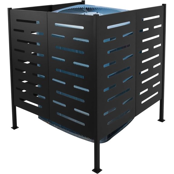 Air Conditioning Fence, Air Conditioning Unit Separate Privacy Screen Fence Panel, 48" L x 22" W x 48" H 3-Panel Iron Covered Fence Panel for Trash Can Pool Equipment Fence (Black, 48 * 22 * 48in)