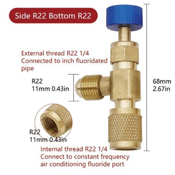 Air Conditioning Fluoride Valve with Brass Construction Designed For Safe Connection of Coolant Charging Hoses R22 Bottom R22