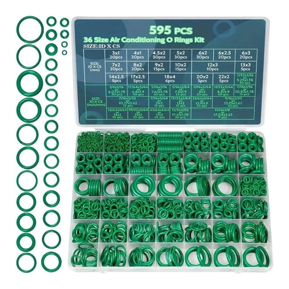 Air Conditioning O Ring Kit 595Piece Nitrile Rubber Seals, Automotive AC Compressor Pipe Gasket Set 36-Grid Assortment for Car Vehicle Repair