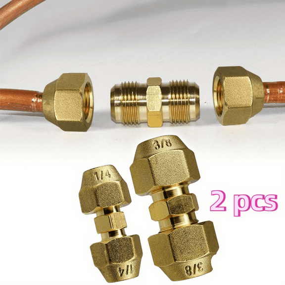 Air Conditioning Pipe Coupling Adapters with Flare Nuts and Connectors fits for Copper Tube Diameter 3/8 and 1/4-Inch Copper Pipe Extension Joint Connectors 2Pcs