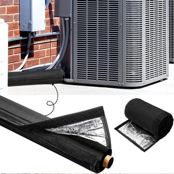Air Conditioning Pipe Insulation Cover, 3-Layer HVAC Copper Pipe Protective Wrap, Waterproof Outdoor Nylon Sleeve, Adjustable Closure, 72 x 10.2 in, Black
