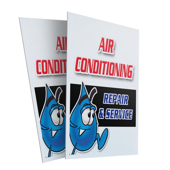 Air Conditioning Repair & Service (2-PACK) 24" x 36" Plastic Signs | Sign Insert 4mm Corrugated Plastic Signs Storefront Window Poster