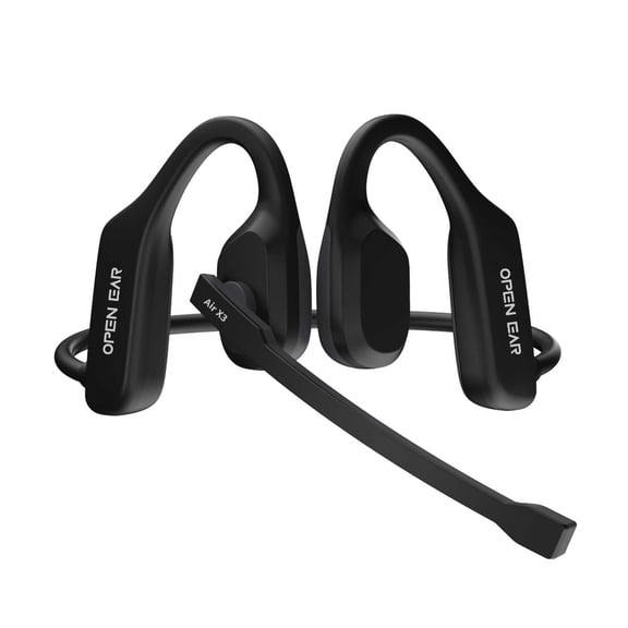 Air Conduction Open Ear Wireless Headphones, AI Noise Cancelling Bluetooth Headset with Mic and Mute Button, Dual Connect 32g Lightweight Earphones for Work Driving Workout Calls, Black