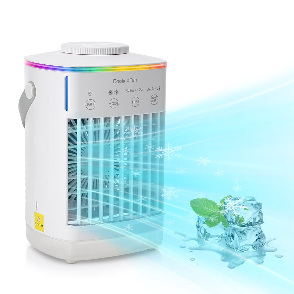 Air Cooler 2-in-1 Cooling & Ambiance, Aesthetic Home Decor Cooling Fan 4 Customizable Speeds Air Circulator, Low Noise and Large Water Tank Air Conditioner Fan for Hot Summer