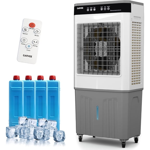Air Cooler 3500 CFM Evaporative Air Cooler with 11.6Gal Water Tank, 4 Ice Packs, 3-Speed, 120° Oscillation, Remote Control and 12H Timer, 150W Portable Floor Standing Fan for Workshops, Garage