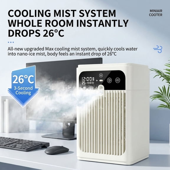 Air Cooler Fan With Mist Spray Function, Portable Mini Air Conditioner Smart Timer Large Water Tank Quiet Cooling, Evaporative Cooling Fan For Bedroom Office Camping Home Desk Everyday Use