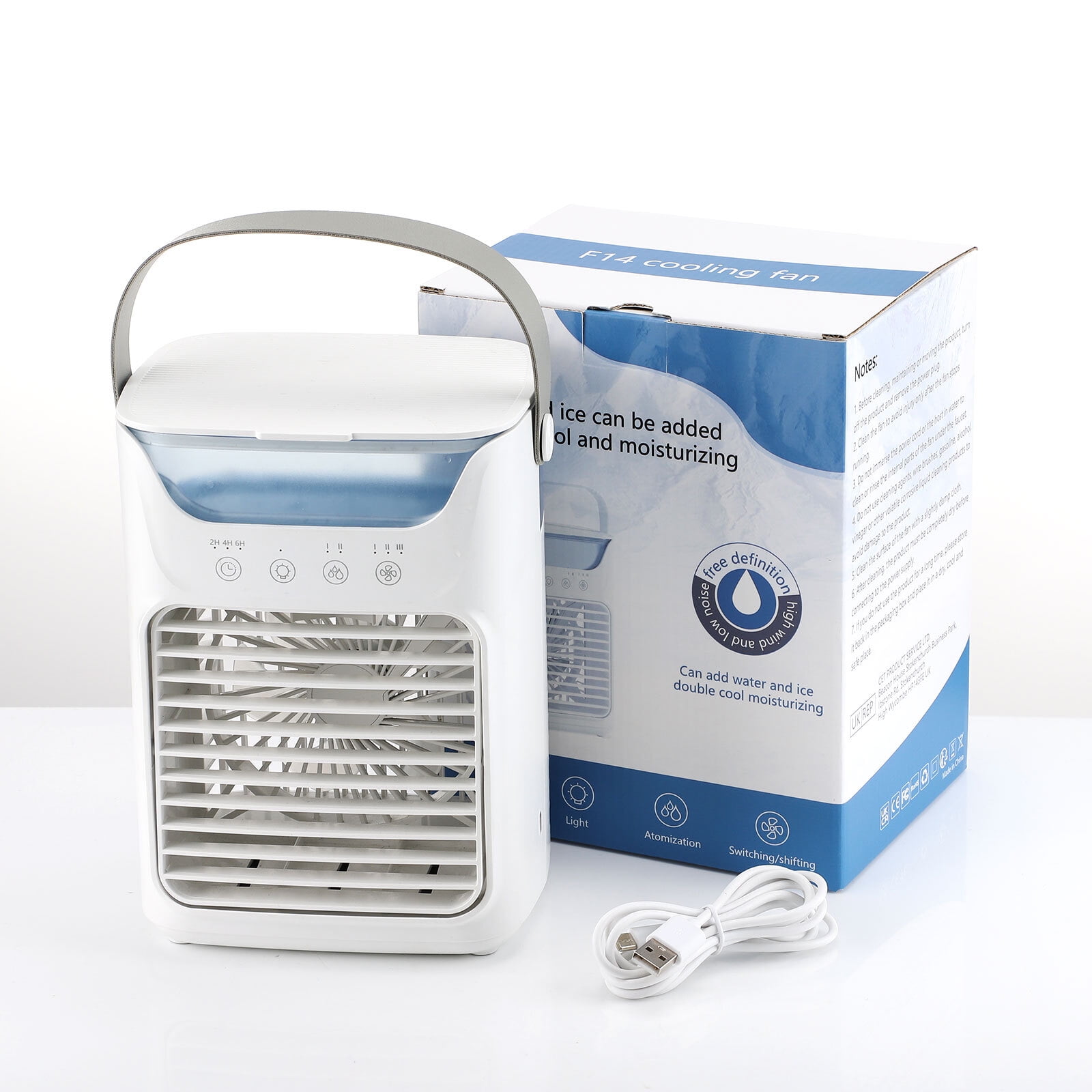 Air Cooler Portable Air Conditioners, Quiet Desktop Cooling Fan, 3 Speeds, 3 Mist Settings, 2H