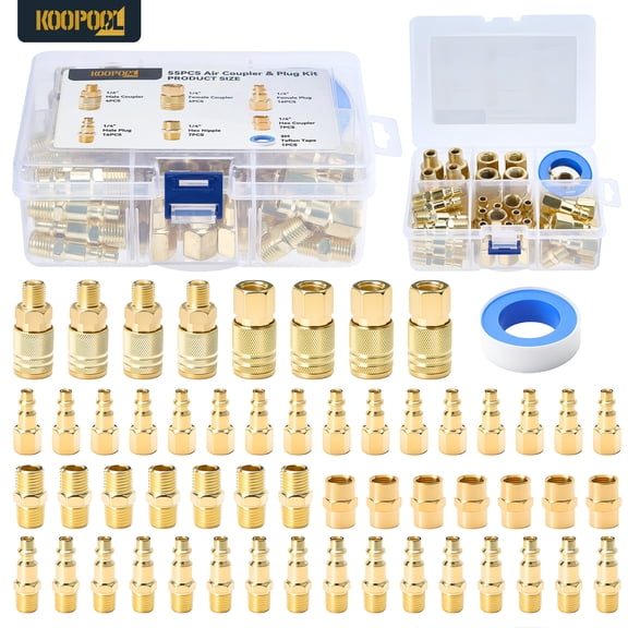 Air Coupler & Plug Kit,55 Pcs 1/4" NPT Air Tool Fittings Set,Quick Connect Air Hose Fittings Air Compressor Accessories