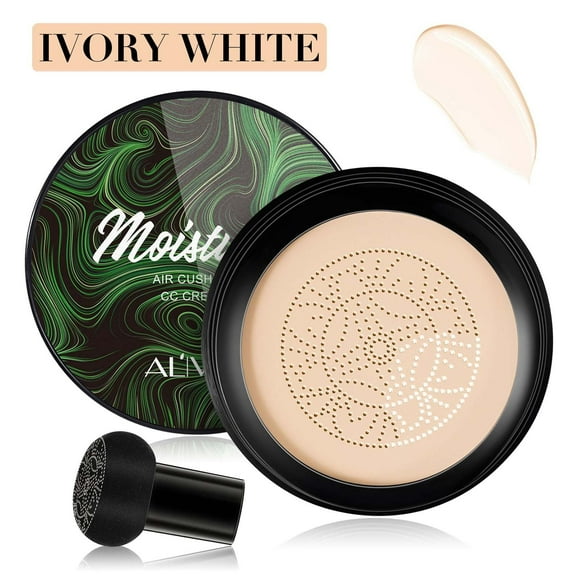 Air Cushion CC Cream Mushroom Head Foundation,Moisturizing Concealer,Long Lasting Full Coverage Waterproof,Even Skin Tone for All Skin Types - 2Pack (Ivory White)