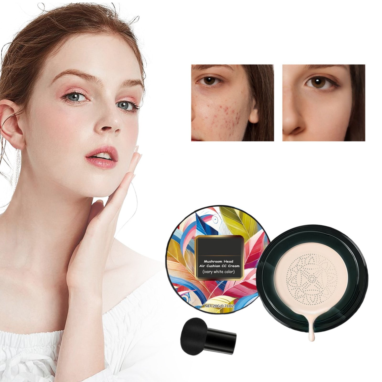 Air Cushion CC Cream Mushroom Head, Head Air Cushion Moisturising Foundation Brightening Pigment
