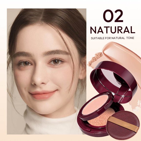 Air Cushion Foundation, 2-in-1 Hydrating Compact, Lightweight Buildable Coverage, Natural Matte Finish, Long-Wearing, Portable Makeup, 10g + 15g