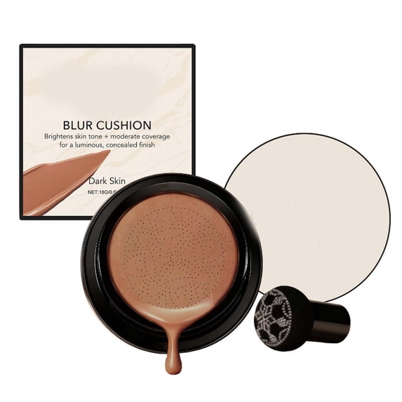 Air Cushion Foundation Compact, Long Wearing Cream Foundation, Full Coverage Makeup, Brightening Effect, Conceals Imperfections, Dewy Glow, For All Skin Tones, 18g Cream