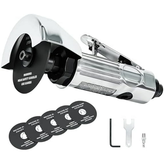 Air Cut Off Tool 3 Inch Pneumatic Cutoff Tool 22000RPM with 6 Wheel Blades for Metal Fiberglass Plastic Sheet Wood DIY Projects