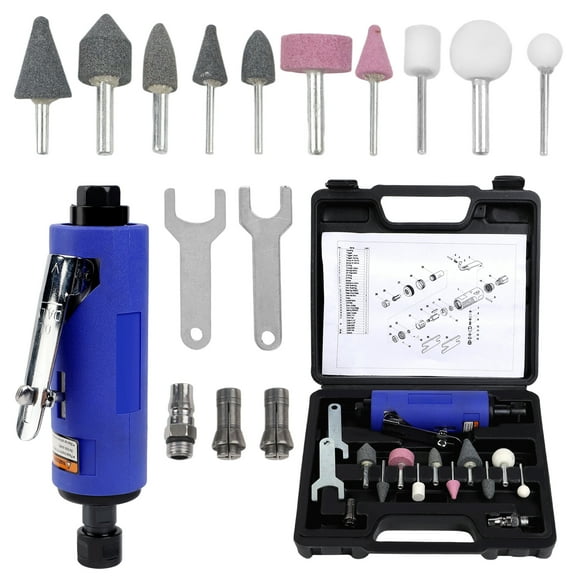 Air Die Grinder Kit, 22000 RPM Pneumatic Die Grinder with 1/4" & 1/8" Collets, Rear Exhaust & Air Inlet Filter, Includes 10 Grinding Heads & Tool Box for Metal Polishing, Welding,Grinding