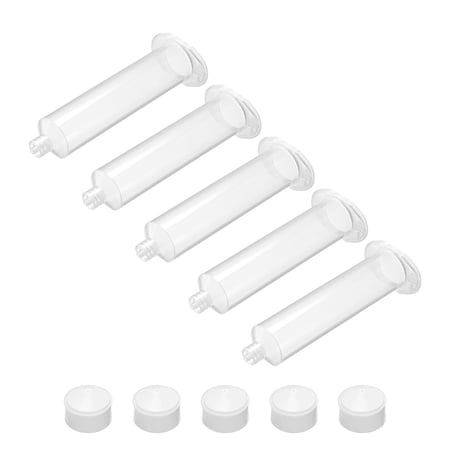 Air Distribution 30CC/30ML Clear Adhesive Syringes Tube Sleeve w Piston for Industrial, 5 Pcs