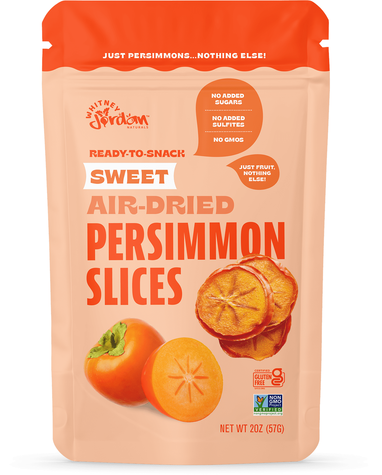 Air Dried Persimmon Slices, 2oz bags - 10 count case