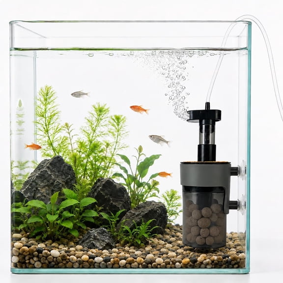 Air-Driven Aquarium Filter with Ceramic Balls, Small | 5-15 Gal Fish Tank Sponge Filter, Ultra Quiet Aeration & Water Circulation for Breeding Fry Betta Shrimp Fish Tank