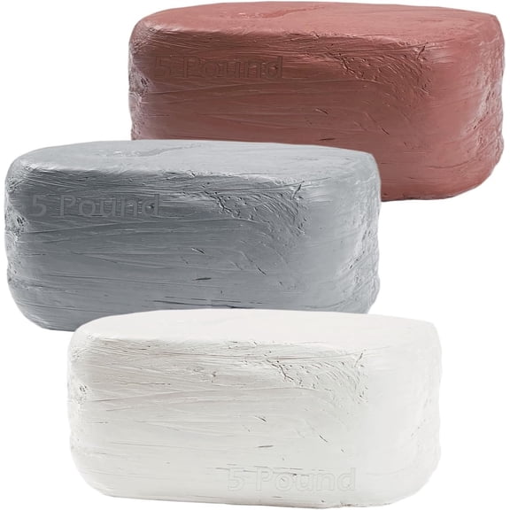 Air-Dry Clay 15LB wih 3 Colors White, Gray & Cotta 5lb Each- Ideal for Beginners and Sculptors -Purpose Modeling Clay (White, Gray & Cotta)