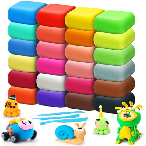 Air Dry Clay 24 Colors,Modeling Clay for Kids,DIY Molding Magic Clay,Gift for Kids Boys Girls