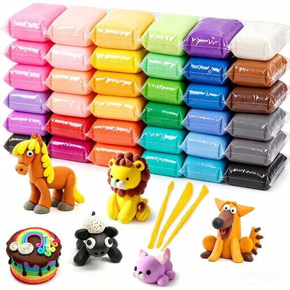 36 Colors Air Dry Clay Kit for Kids Ages 3-12 with Sculpting Tools, Soft Ultra Light Magic Modeling Clay, Non-Toxic No Bake DIY Craft Arts Gifts for Boys Girls
