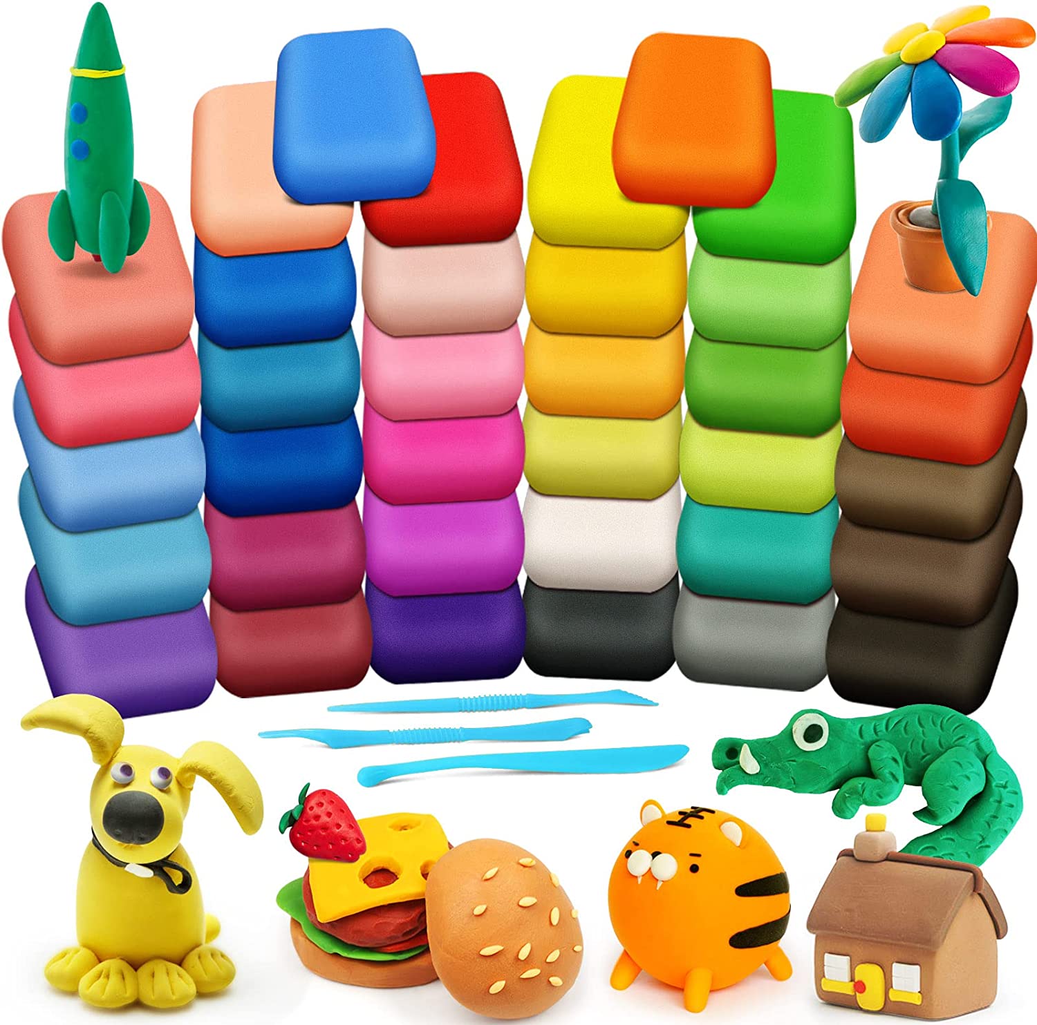 Air Dry Clay 36 Colors- Soft & Ultra Light Modeling Magical Clay for Kids, No Bake Clay with Tools, Adult Unisex