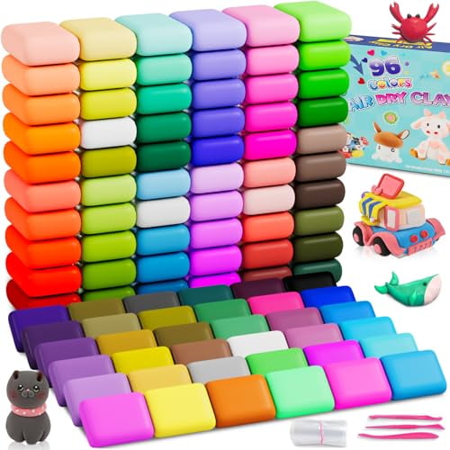 Air Dry Clay 96 Colors,Modeling Clay Kit,Model Magic Sculpting Set,Ultra Light & Soft,Safe Non-Toxic DIY Art and Crafts School Projects,Home Party Favors Toy for Boys & Girls Kids