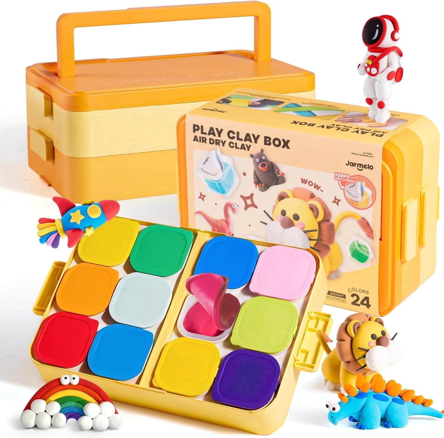Jar Melo Air Dry Clay Kit, 24 Colors Modeling Clay with Box & Tools, Safe and Non-Toxic, Ideal Gift for Kids