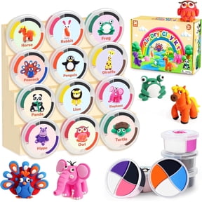 Air Dry Clay Kit for Kids, 12 Animals Modeling Clay with Tutorial Cards & Video, 8 Sculpting Tools, Ultra Light, Safe & Non-Toxic, Arts and Crafts Toys Easter Gifts for Boys Girls