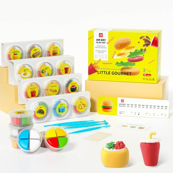 Air Dry Clay Kit - Modeling Clay for Kids mit Sculpting Tools und Tutorial, Ultra Light & Soft, Safe & Non-Toxic, DIY Model Magic Clay 12 Cans 48 Colors, Creative Art Crafts Toys Gifts for Girls Boys