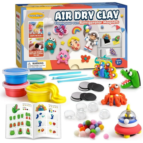 Air Dry Clay Kit for Kids, Create Your Own Refrigerator Magnets with Modeling Clay, Art Activity Set, Craft Project Gifts for Boys & Girls