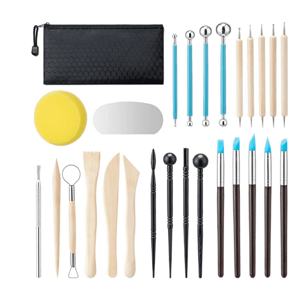 Air Dry Clay Tools Kit, 27 Pcs Pottery Tools with Pouch, Pottery Craft, Carving, Drawing, Dotting, Shaping